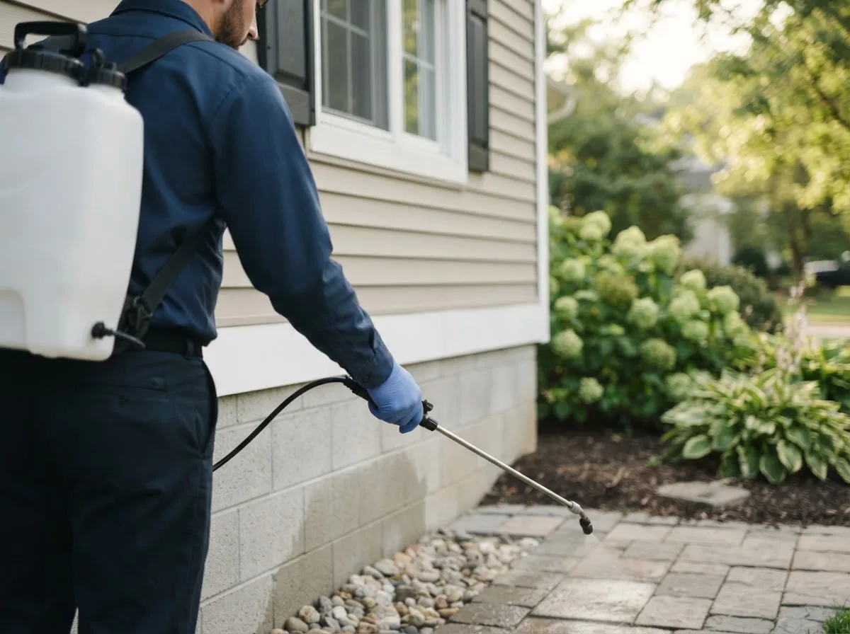 Pest control technician inspecting a home in Vandalia, IL